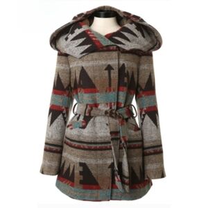 Ellabee Canada Southwestern Aztec Coat Hooded Cape Collar Statement Peacoat